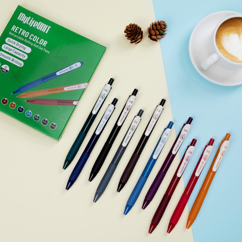 MyLifeUNIT Retractable Gel Pens, Quick Dry Ink Vintage Colors Pens for Journaling, Medium Point (0.5 mm), 10 Assorted Colors - Image 4